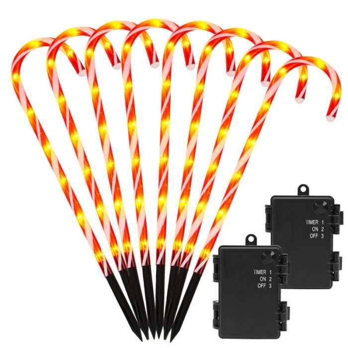 Surakey 4PCS Lumières De Noël En Forme De Sucre D'orge, Éclairage Cannes De Sucre Dorge Décoration De Noël Extérieur,Lampes LED De Jardin De Canne à Sucre De Noël Feux De Balisage De