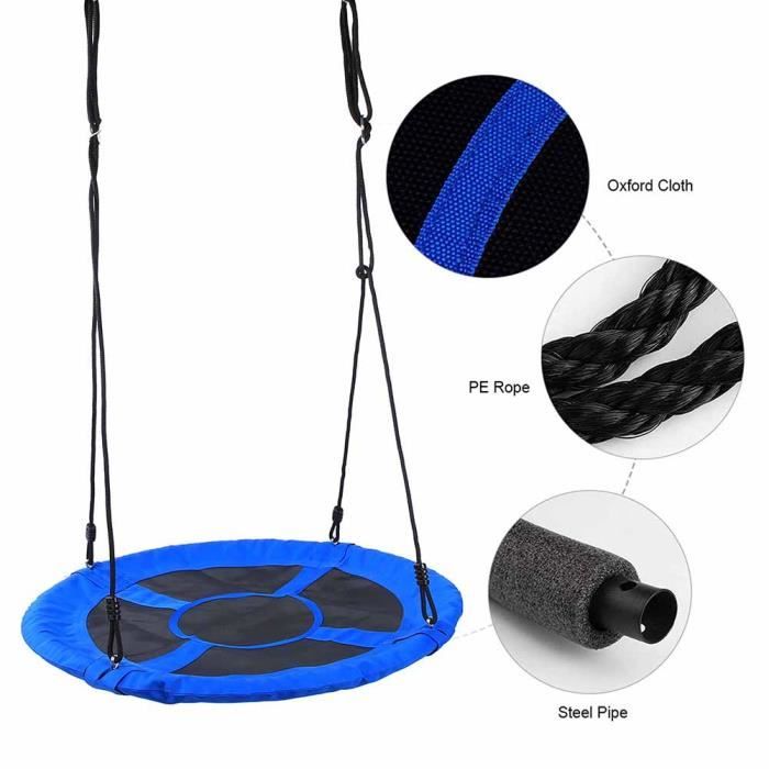 Balançoire Arbre Pour Enfants – Siège Ergonomique 120 Kg, Cordes Réglables 140-180 Cm, Mousquetons Double Sécurité, Noir