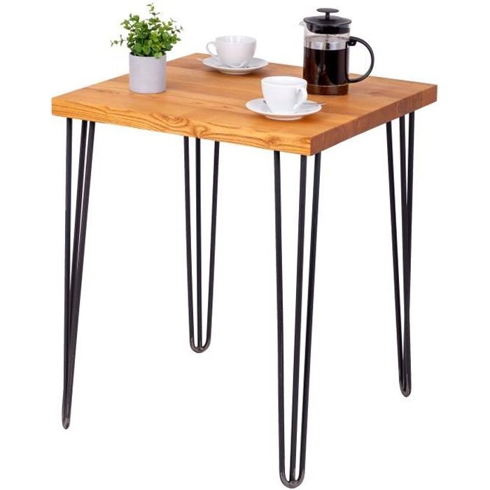 lamo manufaktur table haute de cuisine - mange debout - table de bar - 60x60x76 cm - acier brut - modèle creative - frêne foncé
