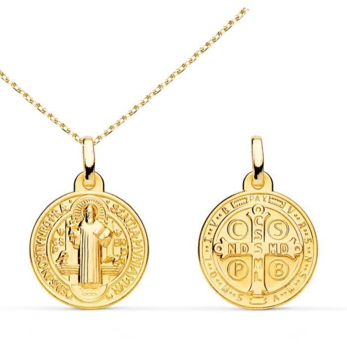 LATELIER DAZUR - Médaille Scapulaire Saint Benoit - Or Jaune - Chaine Offerte LATELIER DAZUR - Médaille Scapulaire Saint Benoit - Or Jaune - Chaine Offerte