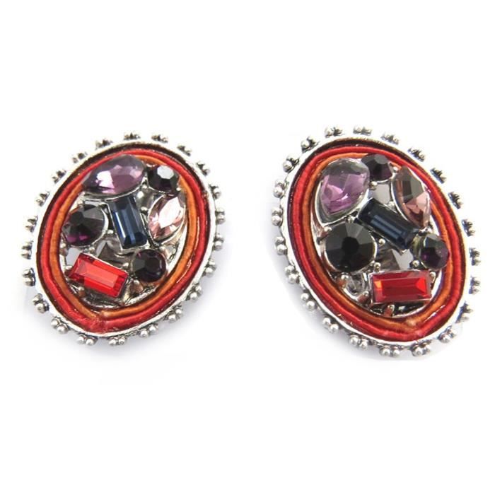 Vintage boucles d'oreille argenté clips, motif moderniste brutaliste