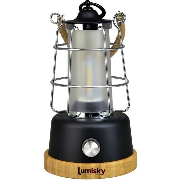 Lanterne sans fil - LUMISKY - WILDY - H23 cm - Anse en corde - LED blanc chaud et dimmable