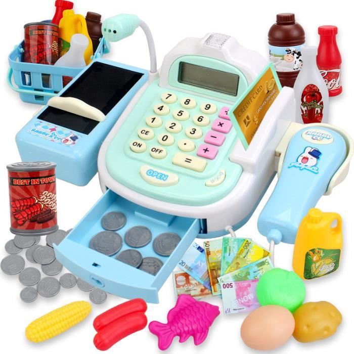 Marchande Pour Enfant KalaDuck Caisse Enregistreuse Jouet Supermarché - Set 48 Pièces Avec Scanner Et Argent Jeu Vert Cadeau Enfant 3 Ans