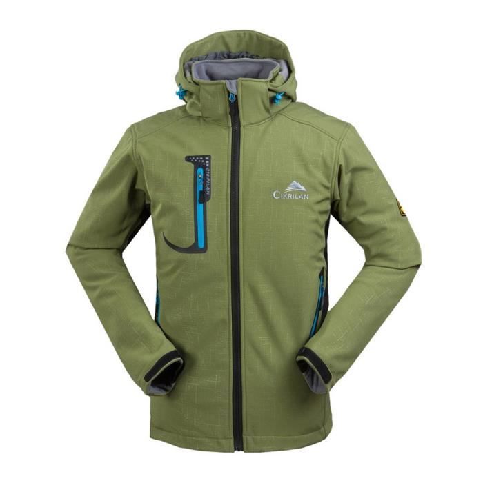 Veste Softshell Imperméable Homme à Capuche Doublé Polaire - Vert