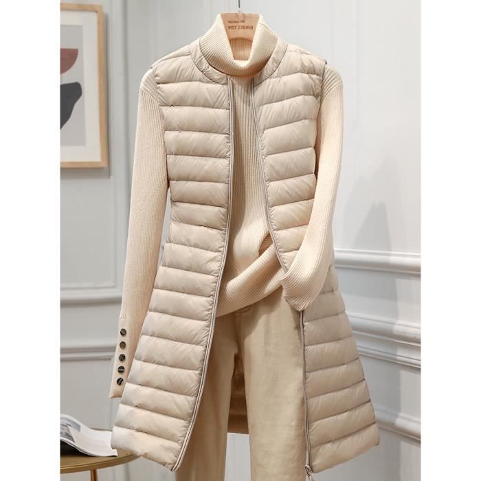 Gilet en duvet Ultra l ger pour femme Long de marque capuche