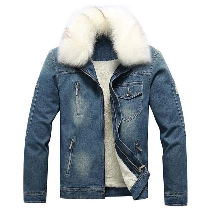 Homme Veste Jean Fourrure Blanche Veste Polaire Hommes En