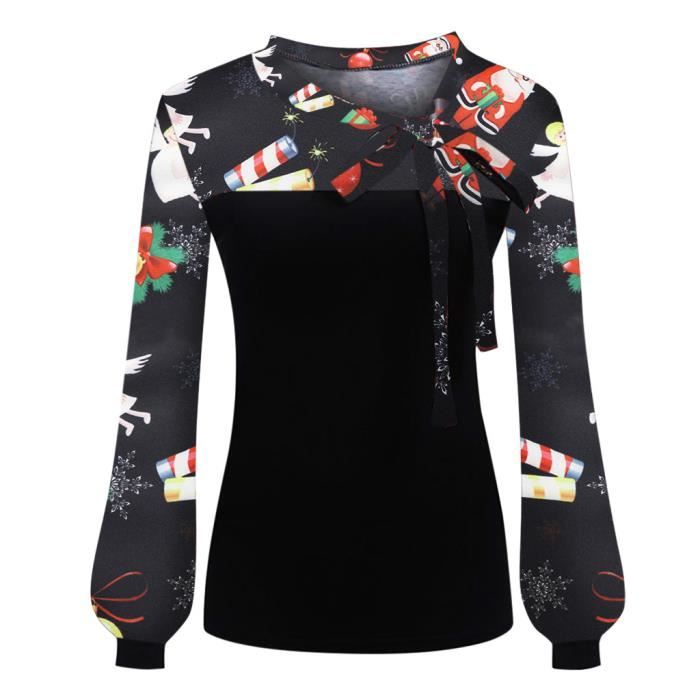 Chemisier imprimé de noël pour femme Chemise à manches longues épissure  Blouse Tops Noir Noir - Cdiscount Prêt-à-Porter