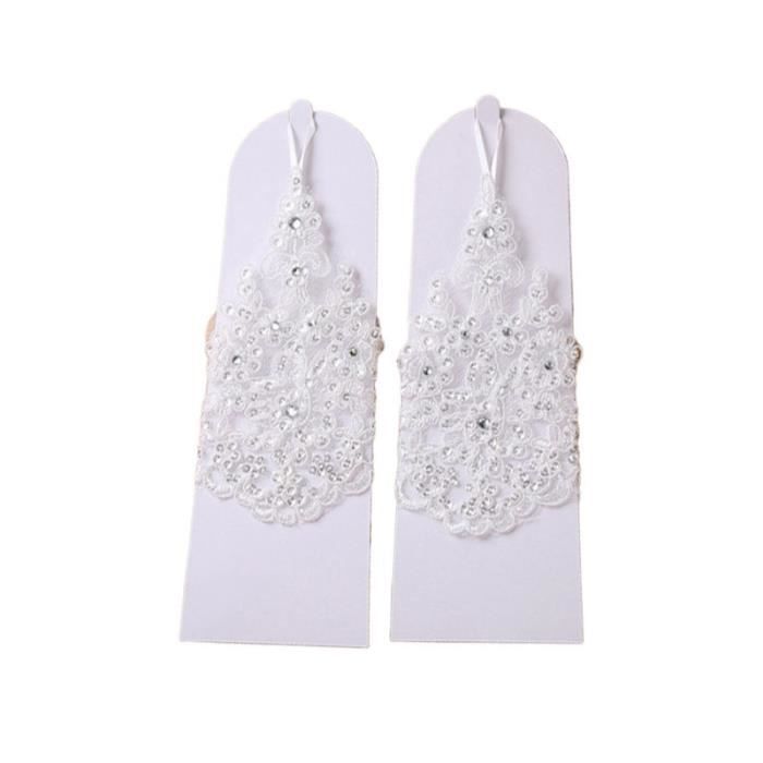 Luxylei Gants Dentelle Strass Filles – 1 Paire Gants Sans Doigts Mariage Princesse, Fleur Blanc, Communion, Soirée, Danse
