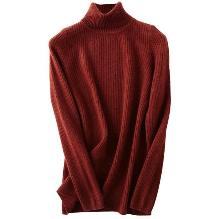 Pull Tricoté Col Roulé 100% Laine Mérinos Femme - Couleur Unie Chaud Et Élégant