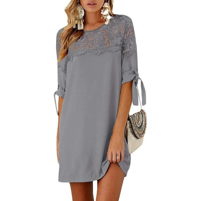 Robe Femme Robe Droite Mi Longue Manches Petite Robe Courte Mini Robe Casual Col Rond Decontractee gris XXL Gris Cdiscount Pret a Porter