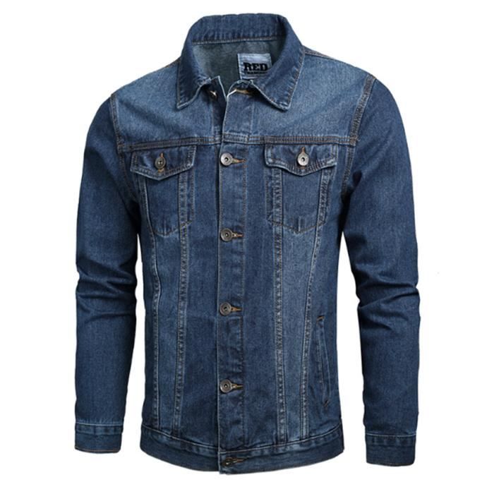 Veste en Jean pour Homme Coton Denim Jacket Casual Manches Longues Automne Printemps
