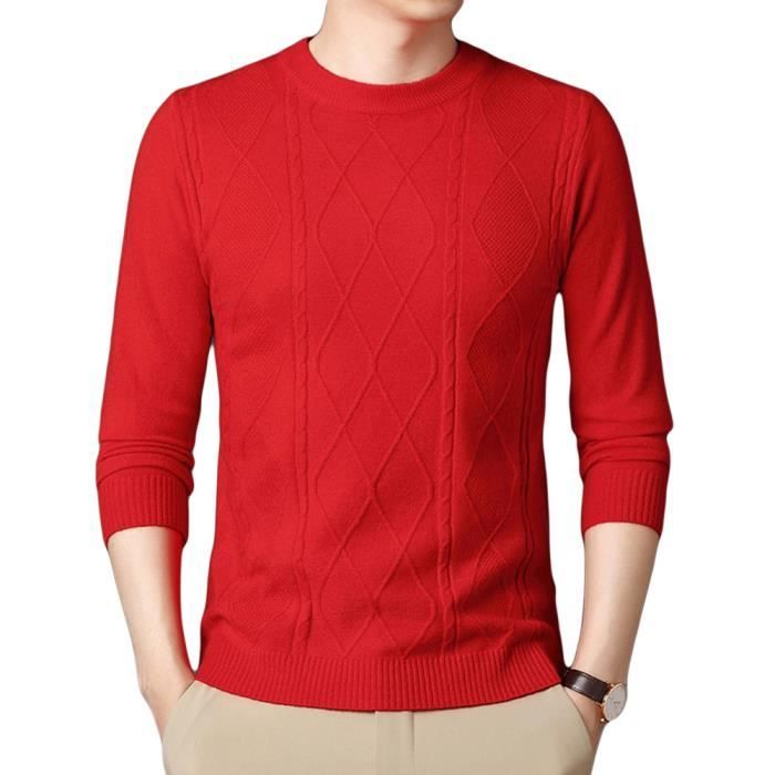 Pull Homme Rouge Col Rond Chandail Couleur Unie Tissu Doux Manches Longues Casual Rouge Cdiscount Pret a Porter