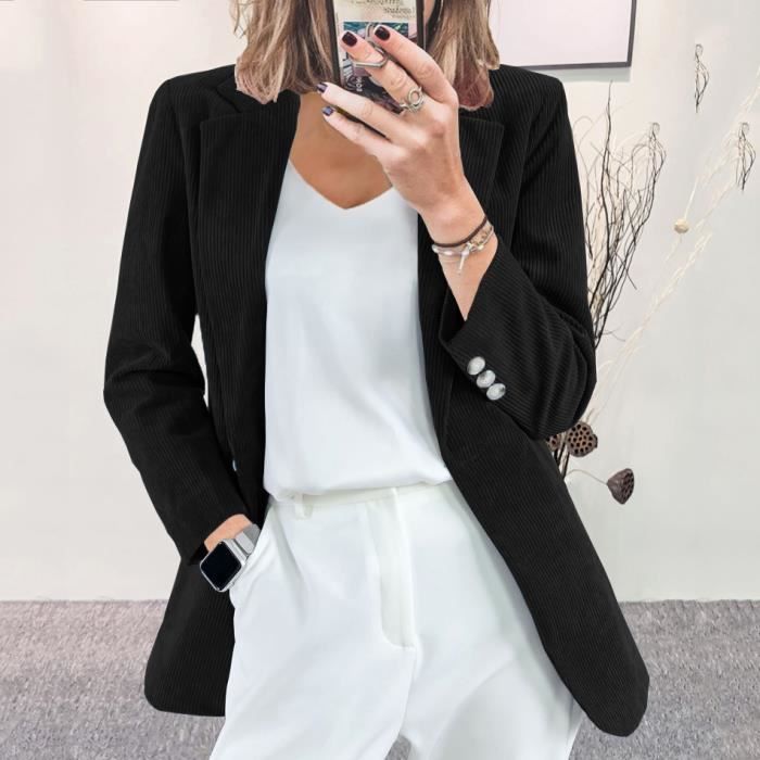 Femme Blazer En Velours Cotele A Revers A Manches Longues Veste Vintage Slim Fit Bureau Affaires Veste De Costume Devant noir M Noir Cdiscount Pret a Porter