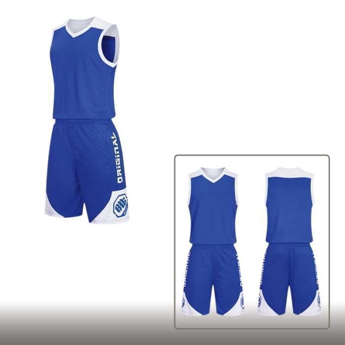 Vêtement Basket-Ball 2 Pieces Homme Ensemble Maillot et Short Sport Training Séchage Rapide Respirant - Bleu