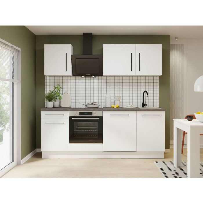 NOVACOOL - Bloc cuisine complète - Blanc mat / Gris - 220 x 60 x 204 cm - Plan de travail inclus
