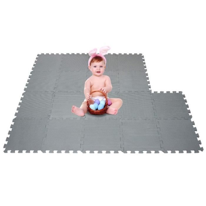 Giantex 12 dalles tapis de protection de sol puzzle tapis de jeu mousse  pour enfant / bébé carrées en mousse eva 60 x 60 x 1, 2 cm noir - Conforama