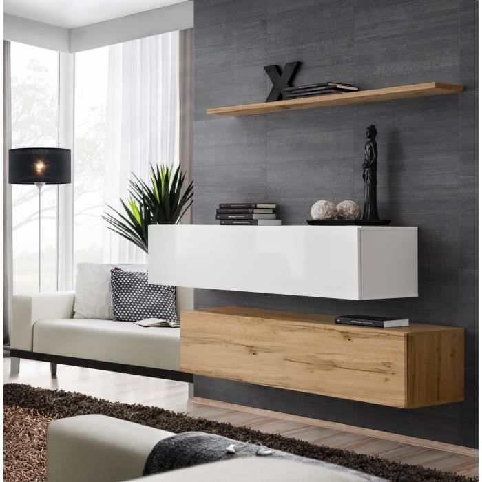 ensemble meubles de salon switch sbii design, coloris chêne wotan et blanc brillant. 30 marron