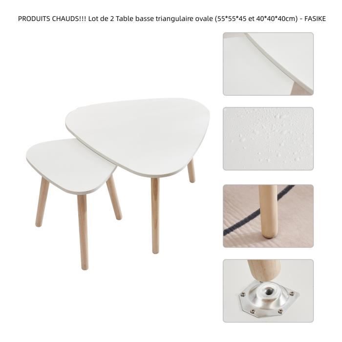 Table basse triangulaire ovale - QUIIENCLEE - Blanc pur - Meuble de salon - Classique - Intemporel