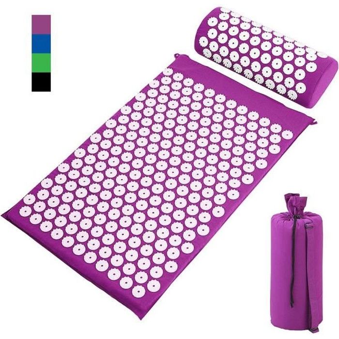 matelas de relaxation - sotech - kit d'acupression - violet - rohs - 230 clous sur tapis, 66 sur oreiller