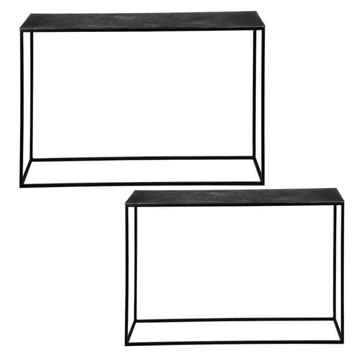 set de 2 consoles métal noir, hauteurs 77 et 70 cm - table passion 119 noir