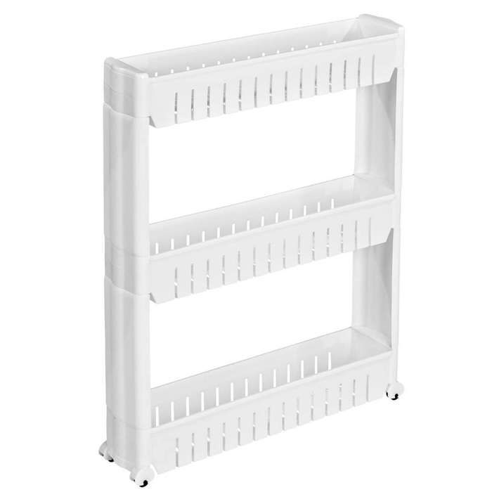 DESSERTE DE CUISINE - TECTAKE - Etagère JOE Resserre 3 Etages sur Roulettes 54 cm x 12 cm x 71 cm en Plastique - Blanc
