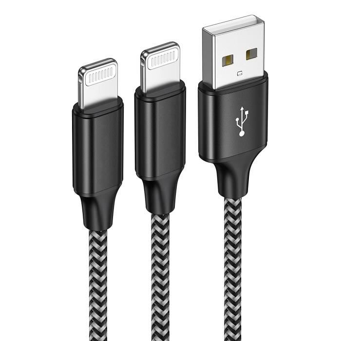 Chargeur pour iPhone XR / iPhone X / iPhone XS / iPhone XS Max Cable Tressé  Premium Renforcé Cordon USB Noir 2m [Lot de 2] - Cdiscount Téléphonie