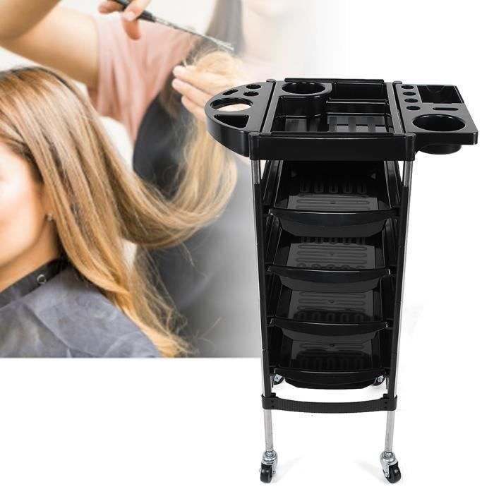Chariot de salon de coiffure avec 4 tiroirs extensibles - Support pour appareils SPA - Chariot à roulettes pour salon de coiffure - Chariot de service pour coiffeurs et stylistes