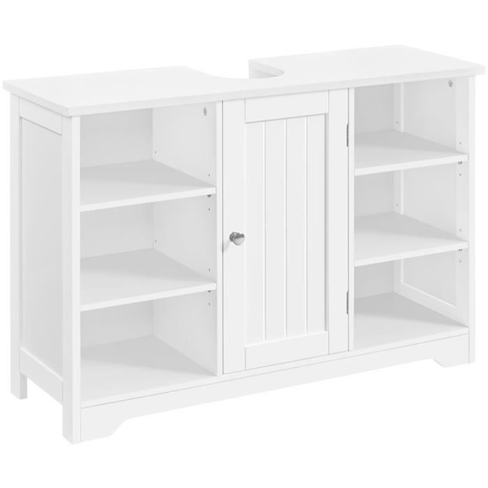 Yaheetech Meuble sous Lavabo Salle de Bain Armoire sous Vasque Meuble de Rangement sous Évier avec 6 Compatiments 60×30×90cm Blanc