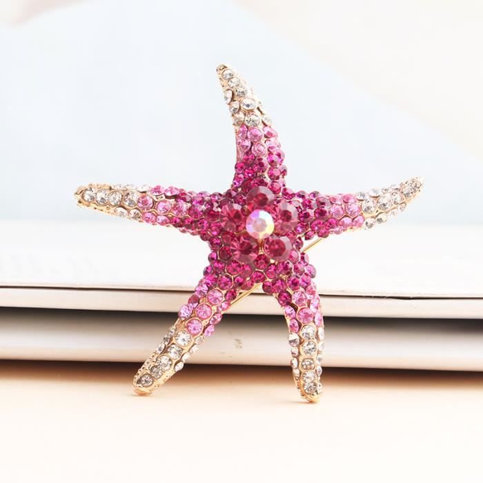 Broche Vintage étoile De Mer En Or Avec Cristaux Rubis - Bijou Rétro