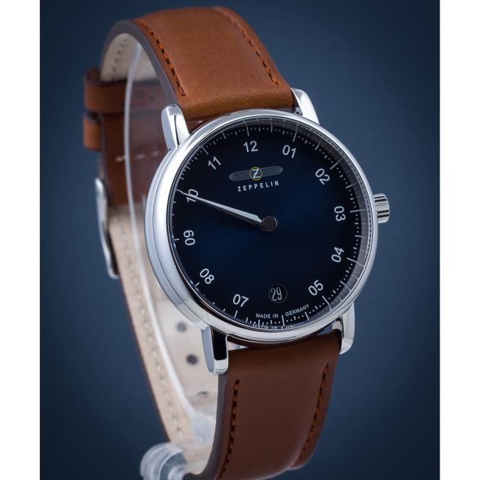 Montre homme Zeppelin New Captains Line 8643-3 — quartz bracelet cuir cadran argent