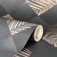 Miami Geometric Leaf Wallpaper Charbon - Cuivre - Métallique - Fine Decor FD42833-1