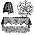 4PCS Halloween Runner dentelle noire Nappe ronde araignée Cobweb Table couverture Cheminée-1