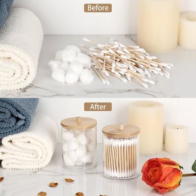 Porte-cotons Tiges En Plastique Et Bambou - Organisateur De Salle De Bain Design Et Pratique !