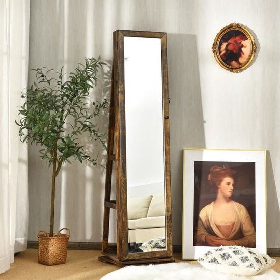 Armoire à Bijoux Pivotante 360° Avec Miroir Pleine Longueur - Rangement Organisé Pour Colliers, Bagues, Boucles D'Oreilles