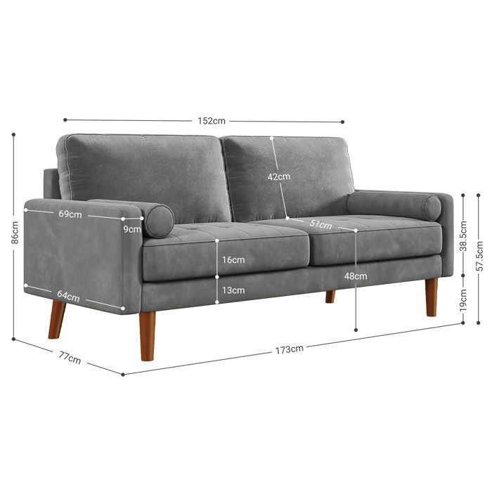 Canapé 2 Places Vesgannti – Tissu Gris – Style Scandinave Moderne – Assise Confortable