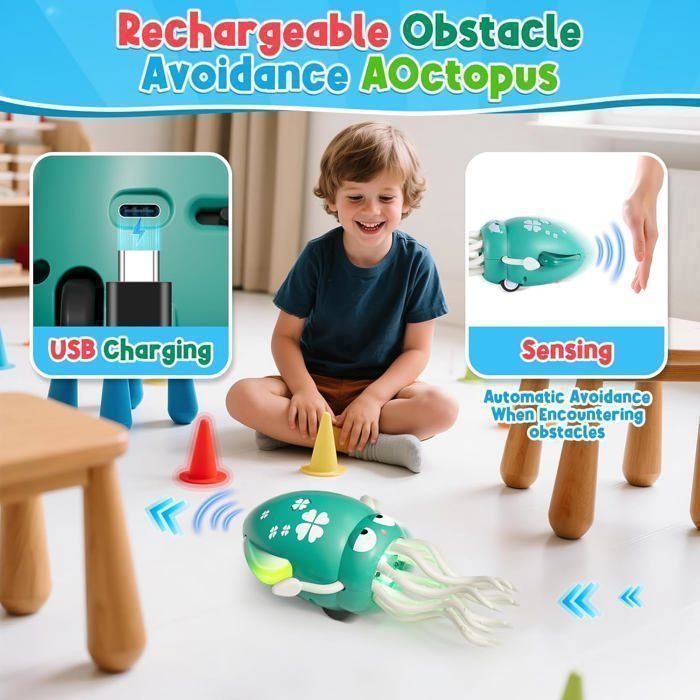 KJIXYUNG Jouet Pieuvre Qui coule, Pieuvre Dansant avec lumières LED et Musique, Volume réglable, capteurs de prévention des Obstacles, Enregistrement Vocal, Jouet éducatif Qui oscille et Danse (Vert KJIXYUNG Jouet Pieuvre Qui coule, Pieuvre Dansant avec lumières LED et Musique, Volume réglable, capteurs de prévention des Obstacles, Enregistrement Vocal, Jouet éducatif Qui oscille et Danse (Vert