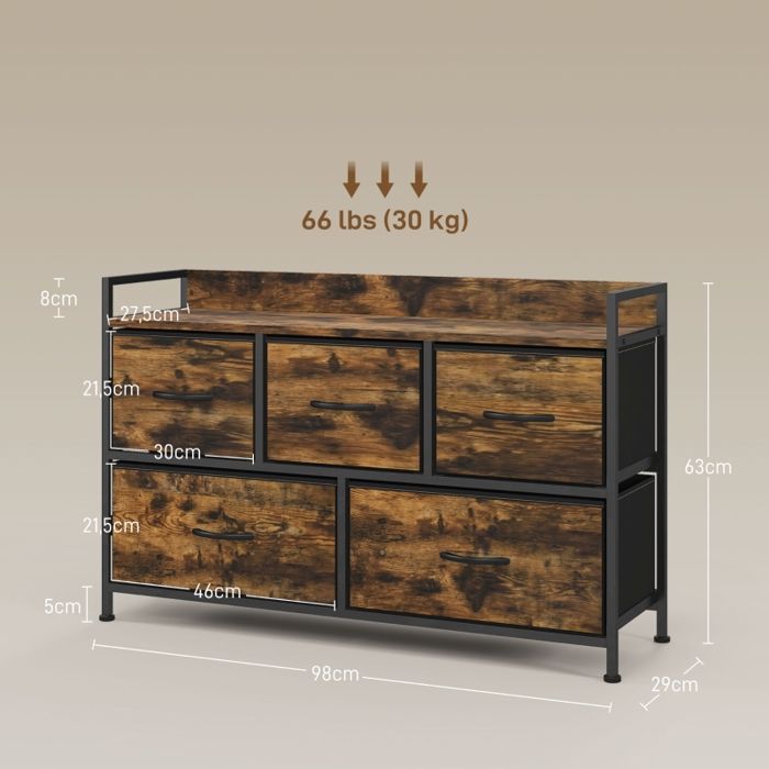 Commode de rangement BELLEMAVE - 5 tiroirs en tissu, structure en acier ...