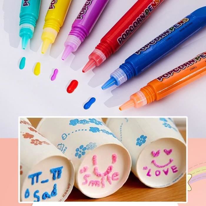 Lot De 12 Pinceaux à Bulles Pop-corn – Stylos 3D Moelleux Pour Enfants – Kit Graffiti DIY – 6 Couleurs – 10,5 Cm