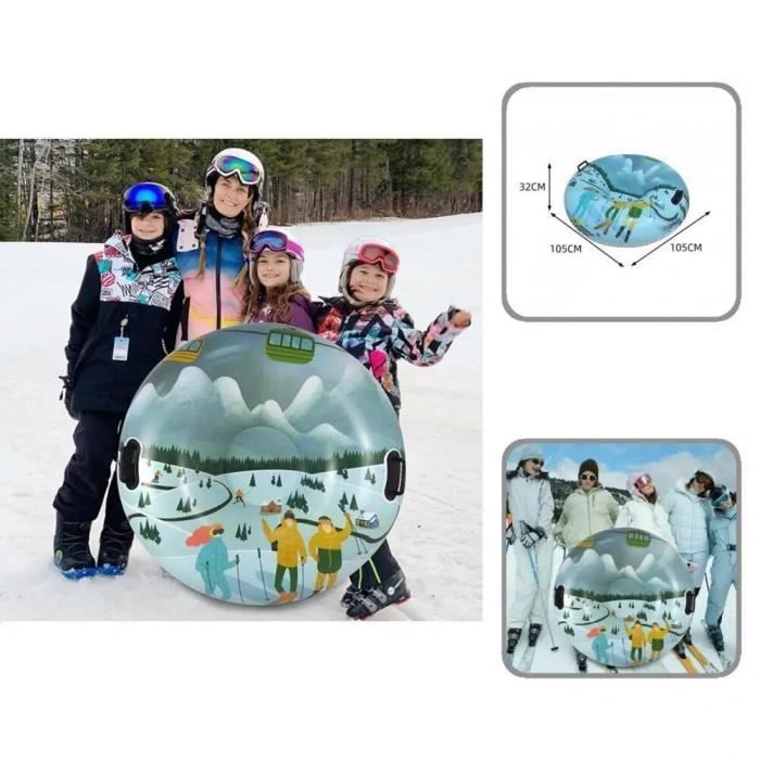 Luge Gonflable Adulte Et Enfant – Tissu Oxford Résistant, Avec Poignées De Sécurité, Cordon De Traction, Pompe Incluse – 80x80 Cm, Siège Rembourré, Glisse Douce Sur Neige