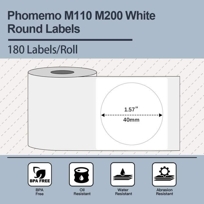 Étiquette M110 M120 M200 M220 Étiquettes pour imprimante thermique, 40x40  mm (1,57x1,57), rond blanc [171] - Cdiscount Informatique