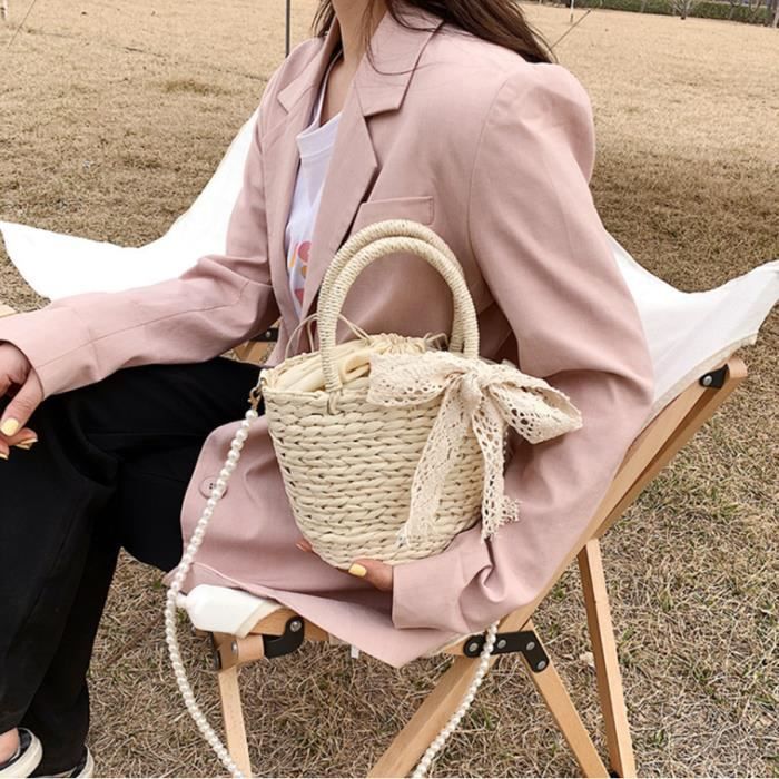 Sac de plage pour femme Sac d t en paille tiss e avec Cha ne de