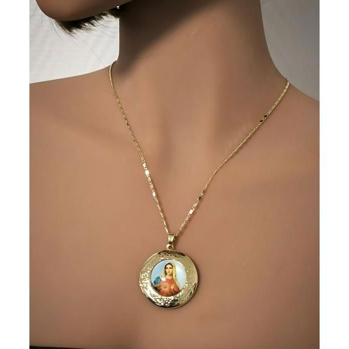Collier Femme Chaîne et Pendentif Porte Photo Vierge Marie