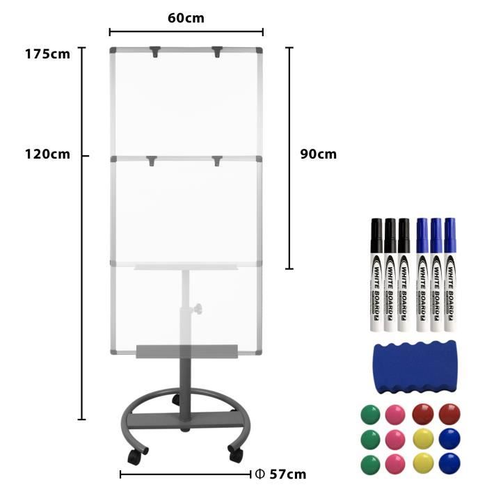 Chevalet Tableau Blanc VIZ-PRO - 90x60 Cm - Magnétique Et Réglable - Parfait Pour Présentations