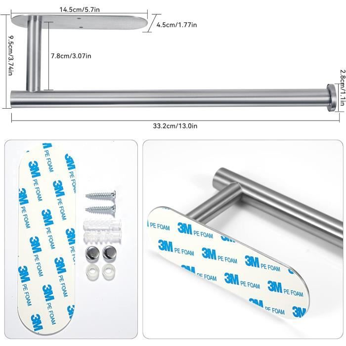 Porte Sopalin Mural Essuie-Tout Noir - Support Rouleau Cuisine Auto-Adhésif Ou Perçage - Pratique Et Élégant