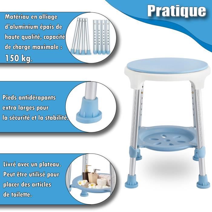 LZQ Siège de Douche 360° rotation Tabouret de Douche Chaise de douche ...