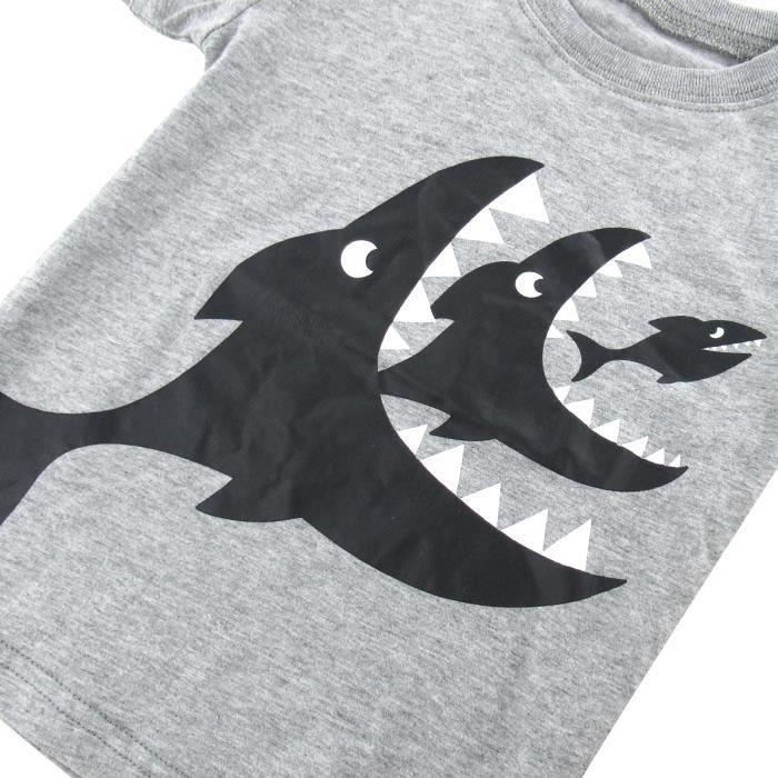 FUNMOON Garcon Pyjama Enfant Requin Ete Ensemble De Nuit Manche Courte Gris Gris Cdiscount Pret a Porter