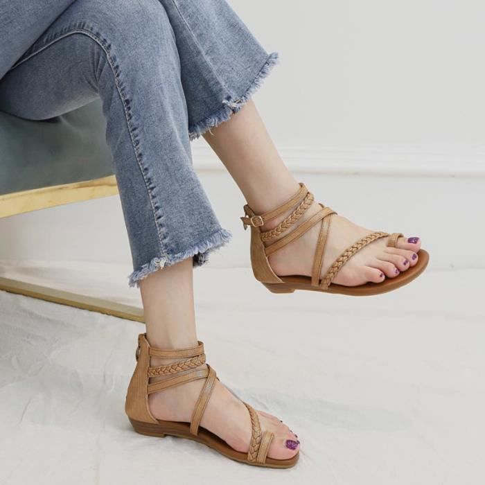 Sandales Femme Plate Confortable Bout Ouvert Pour Plage AIEVIS