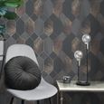 Miami Geometric Leaf Wallpaper Charbon - Cuivre - Métallique - Fine Decor FD42833-3