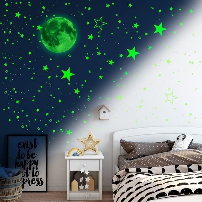 1119 Pièces Lune Et Etoiles Phosphorescente Etoiles Lumineuse Plafond  Stikers Murals Etoiles Enfant Autocollant Mural Chambre[J50] - Cdiscount  Maison