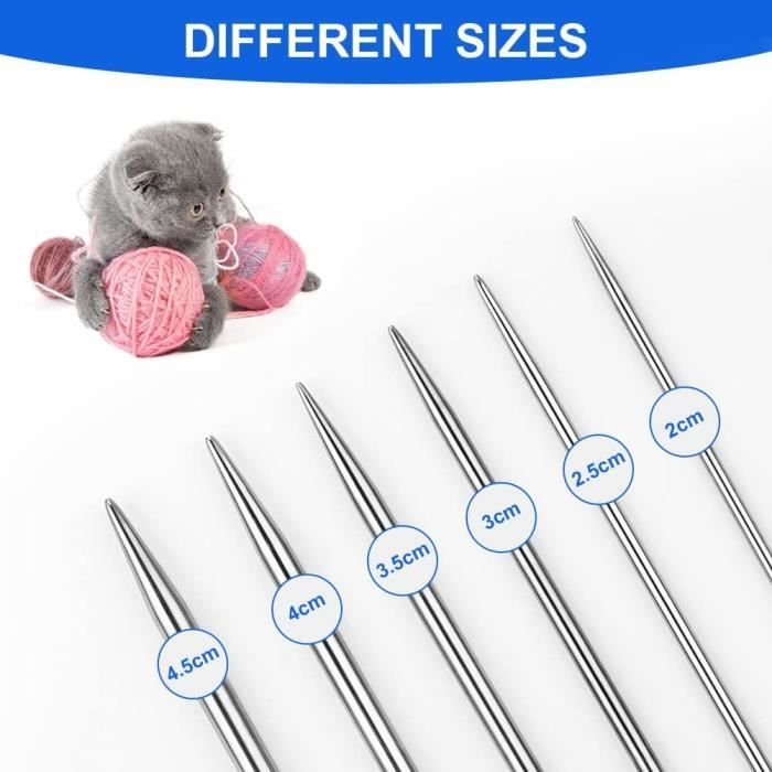 Kit De 15 Aiguilles à Tricoter Circulaires Courtes (23 Cm) - Tailles 2mm à 4mm - Acier Inoxydable - Pour Bonnets, Chaussettes - Flying Pottery